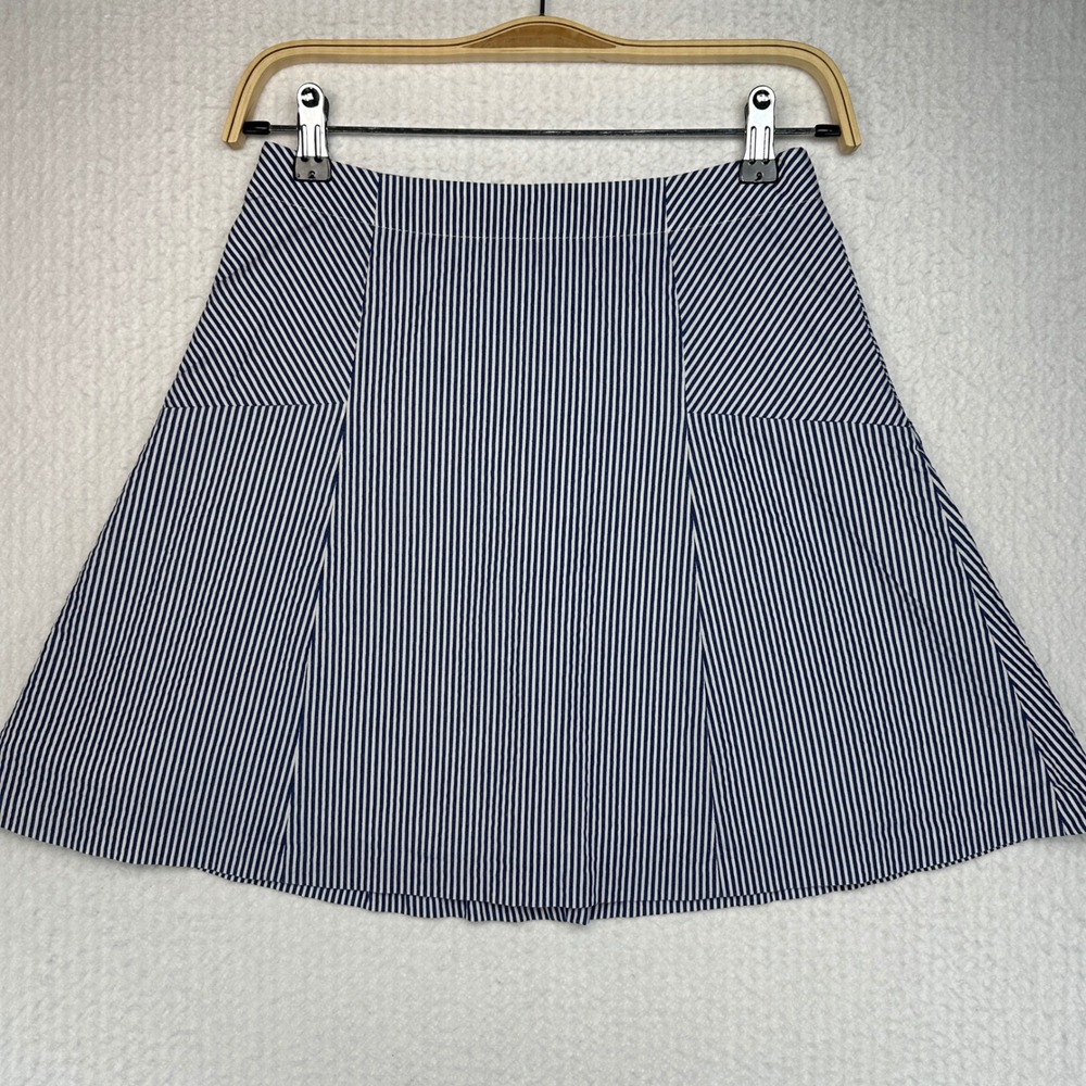 LOFT‎ Striped A-Line Skirt Women 0P Blue White Seersucker Cotton Blend Mini